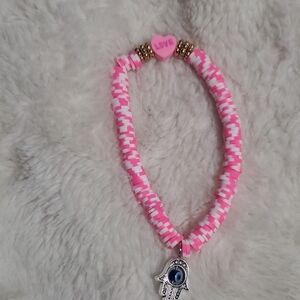 Pink Beaded Bracelet with Hamsa Charm